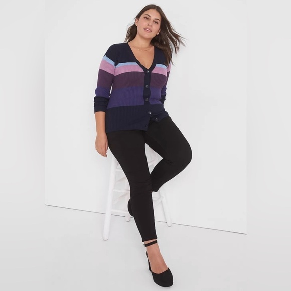 Lane Bryant Long-Sleeve Ribbed Cardigan – Stripe – NWOT 14/16 – Button-Front - Picture 2 of 7